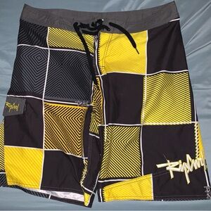 Rip Curl Board Shorts Men's Yellow and Black Checkered Board Shorts 36